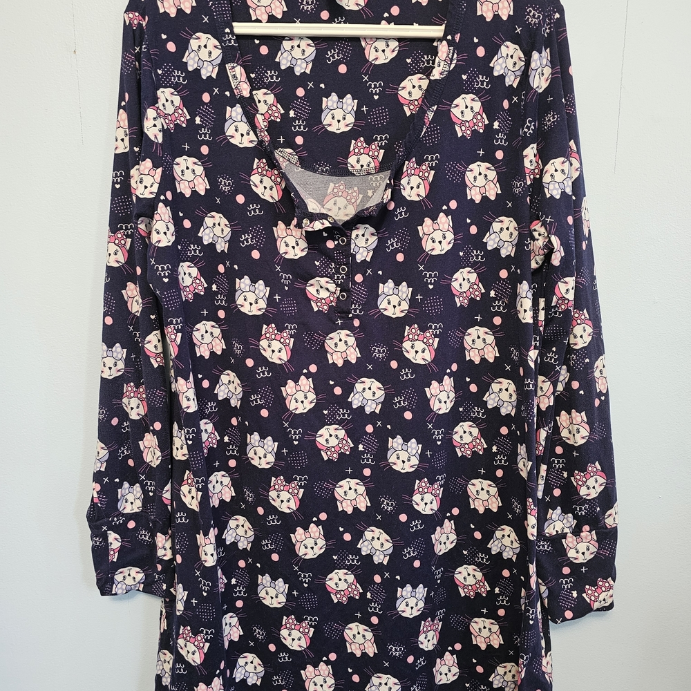 Women's Navy Cat Print Nightgown